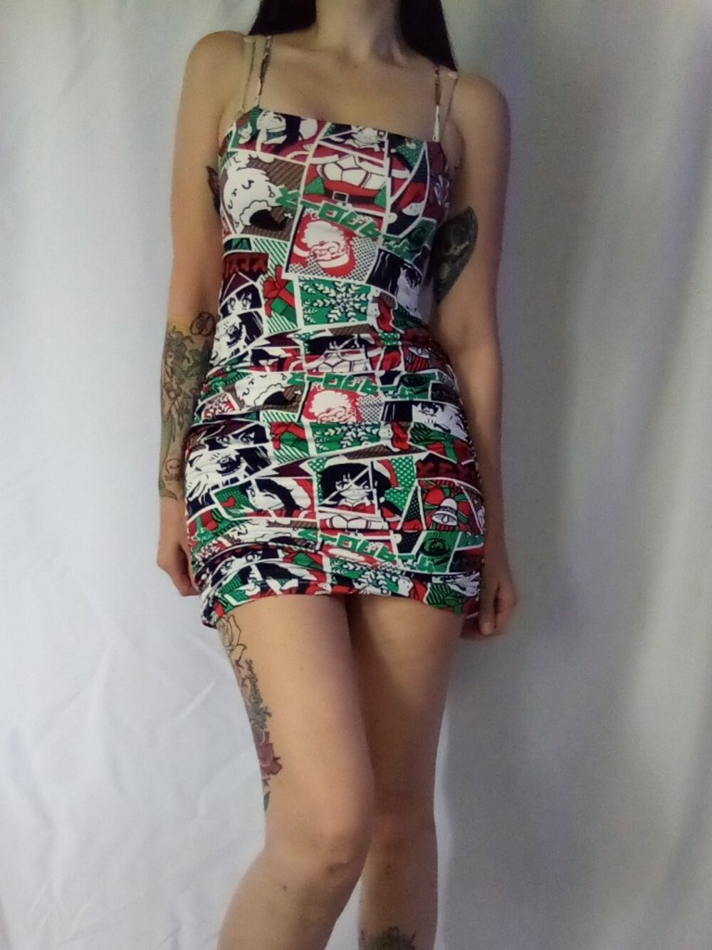 Sirens Anime Santa Christmas Rouched Bodycon Mini Dress.